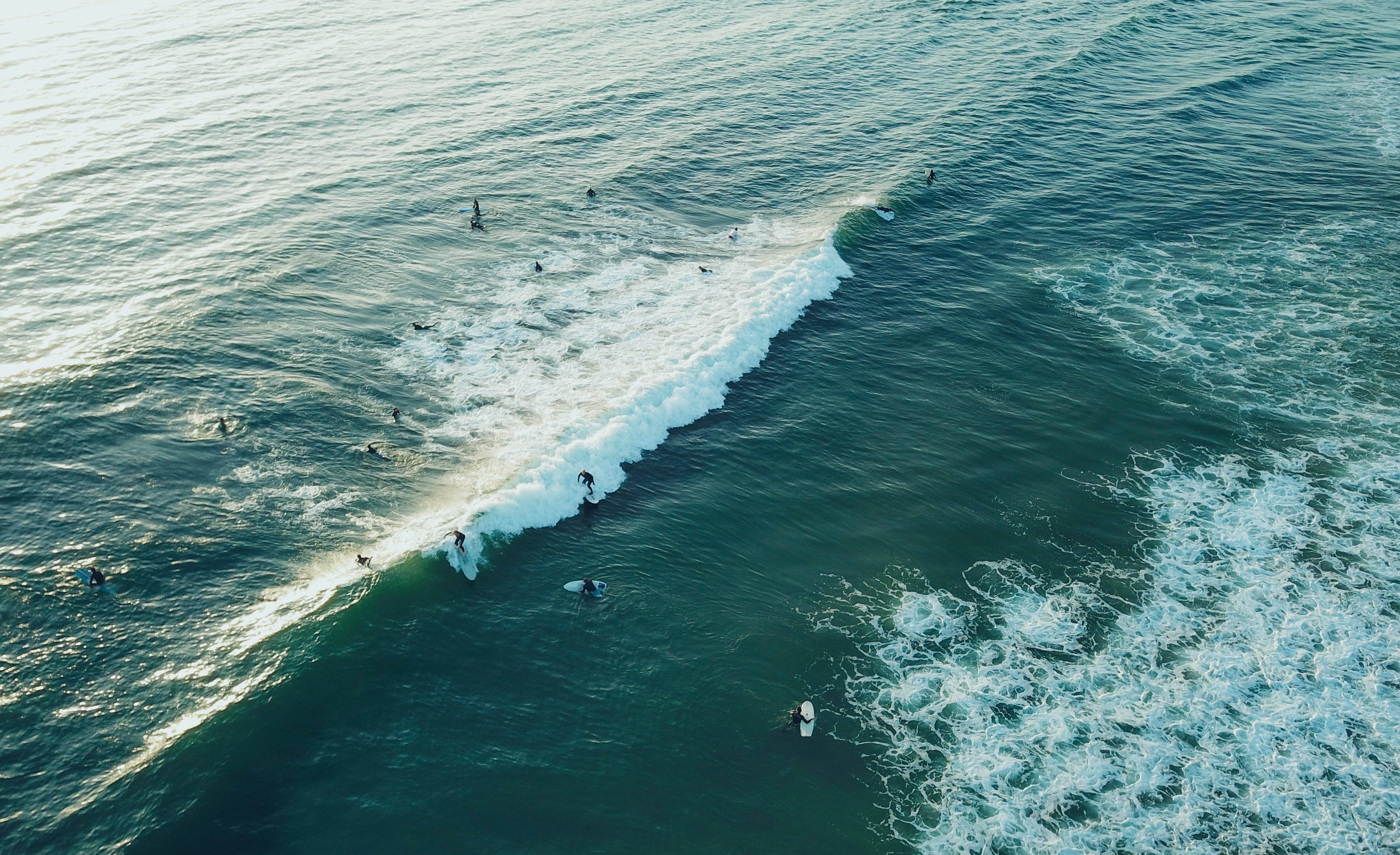 People Surfing on Sea